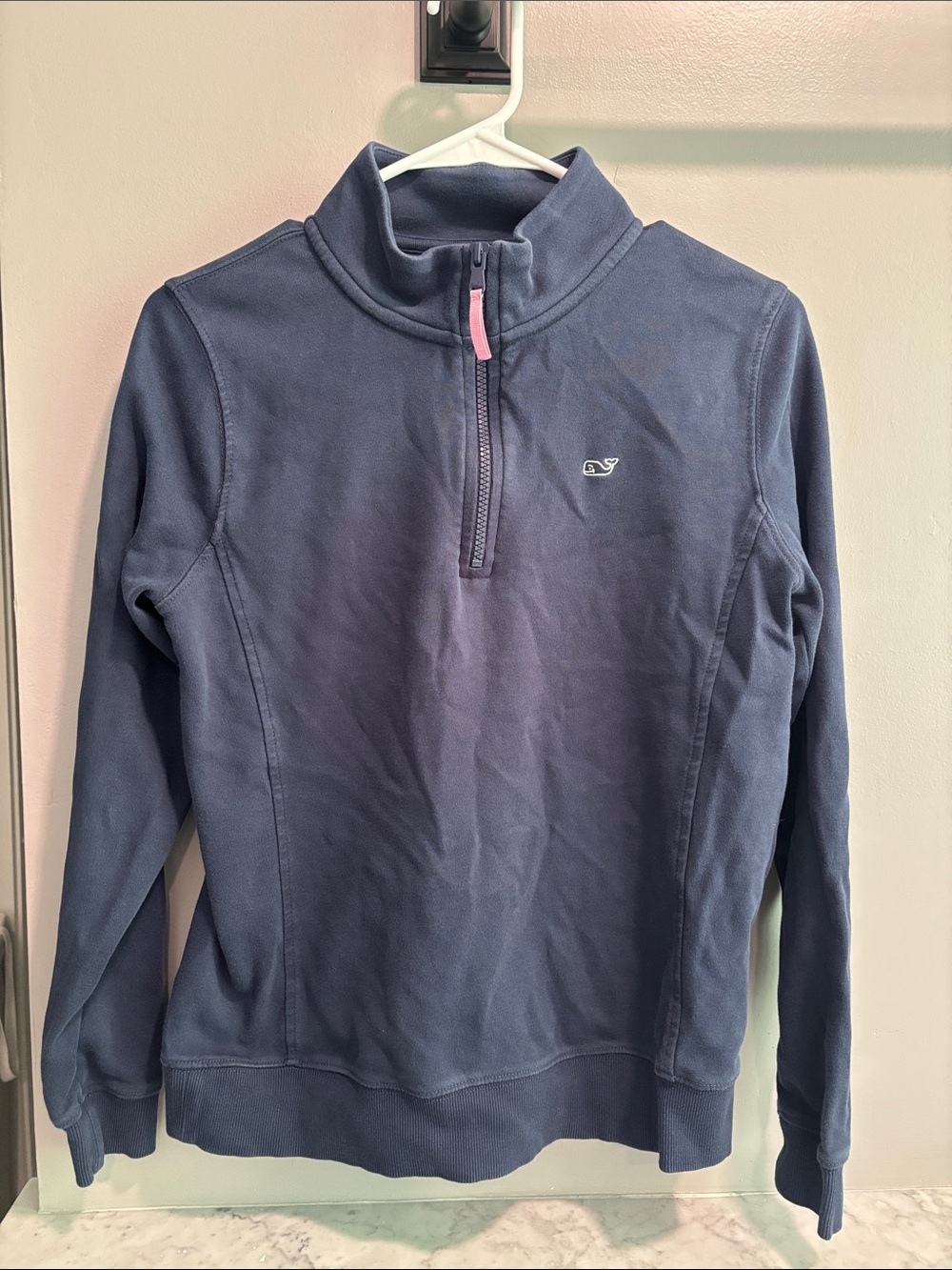 Vineyard Vines Navy Quarter-Zip Pullover with Pink Zip Tab
